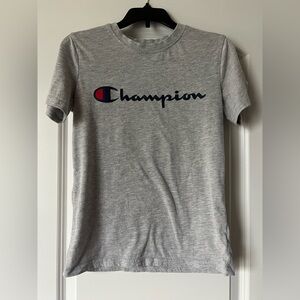 Champion Gray Short Sleeve Tee with Navy and Red Logo